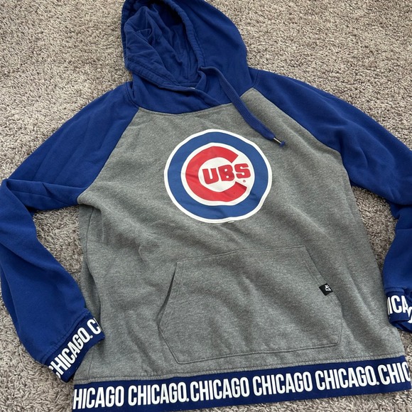 Chicago Cubs 47 Brand Women's Hoodie Gray Blue MLB Baseball Sweatshirt - Picture 1 of 9